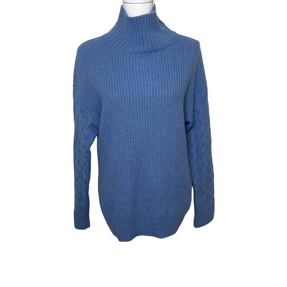 Gentle Herd blue wool cashmere chunky oversized ribbed turtleneck sweater size M